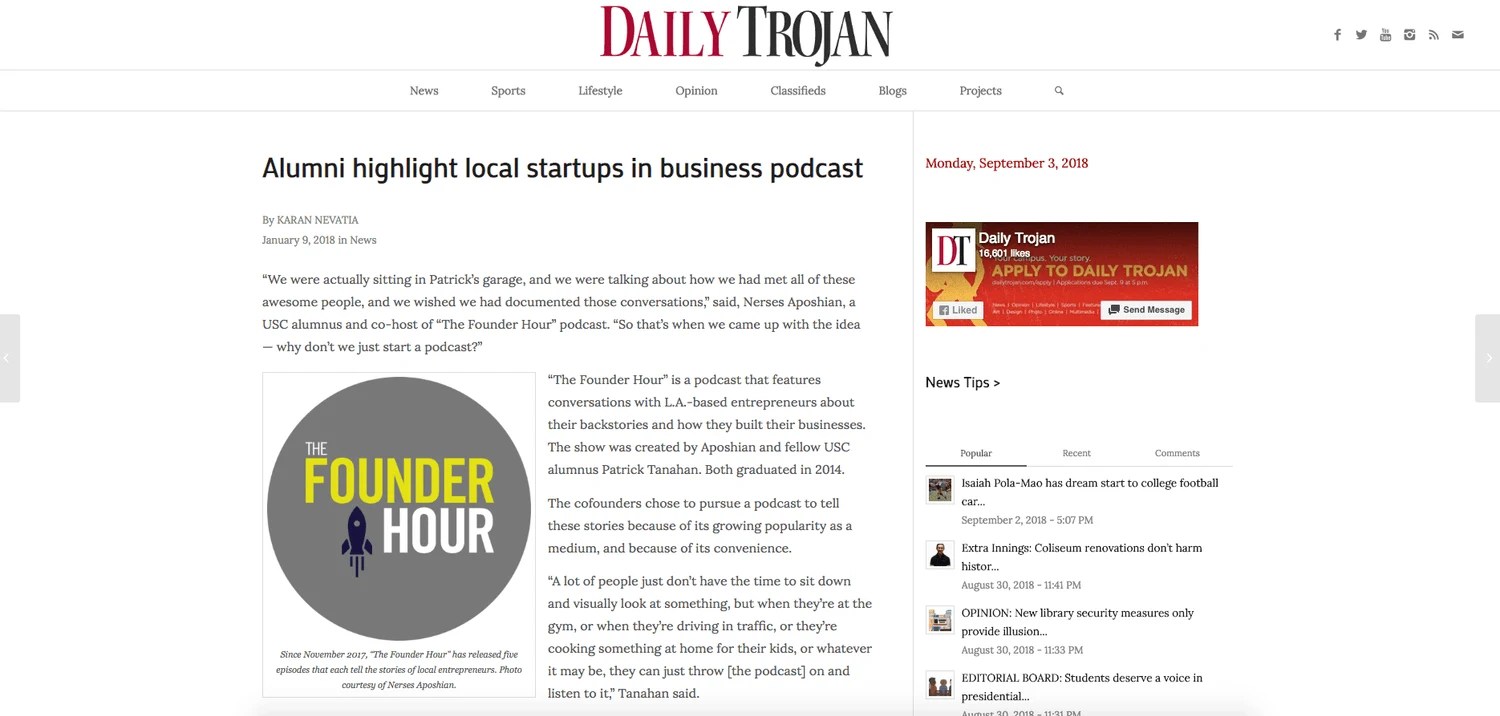 "The Founder Hour" Featured in the Daily Trojan!