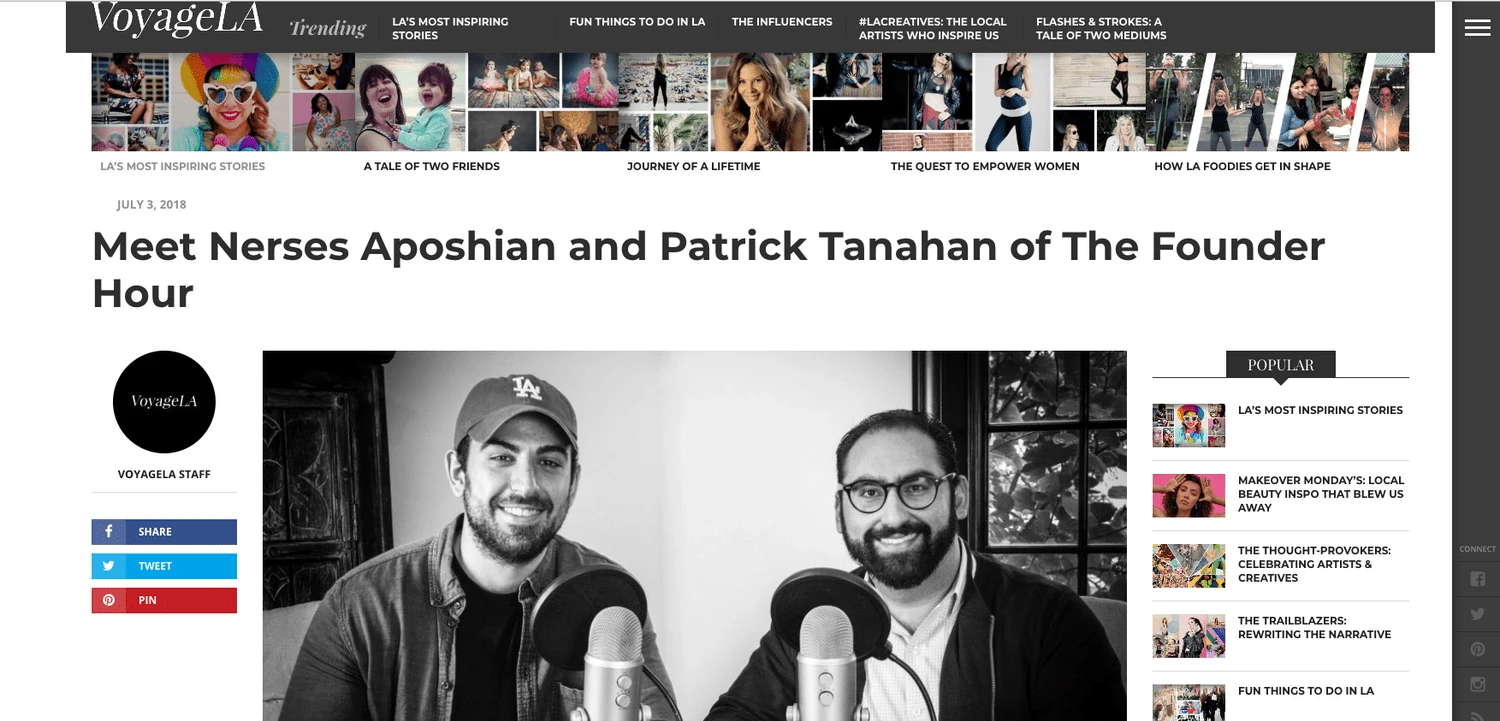 Voyage LA, The Founder Hour, Pat and Posh, Nerses Aposhian, Patrick Tanahan